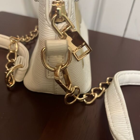 Bebe White Gold Mini TopHandle convertible Crossbody Bag Chain Accents Y2K style - Picture 3 of 8